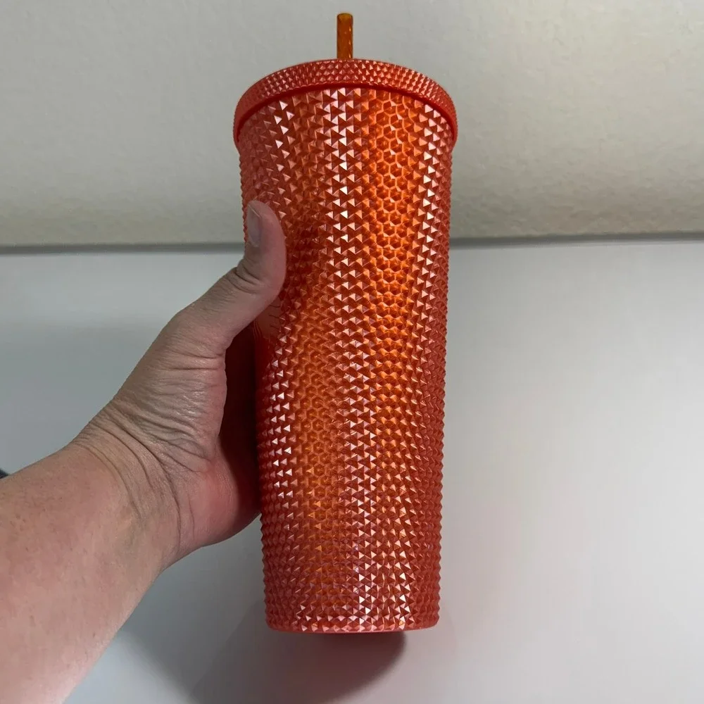 Starbucks 24oz Matte Studded Tumbler Orange Cold‎ Cup with Straw 2021